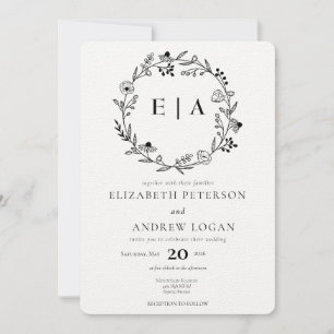 Minimal Wildflower Wreath Wedding Invitation