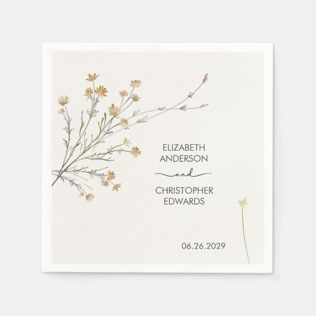 Minimal Wildflowers Floral Simple Wedding Napkin (Front)