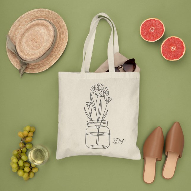 Minimal Wilf Flowers , bohemiam minimal Tote Bag (Creator Uploaded)
