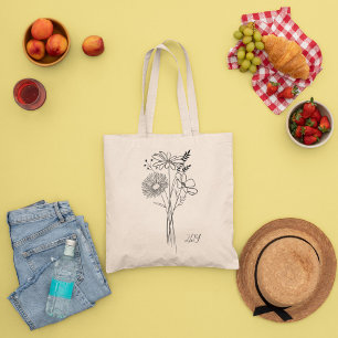 Minimal Wilf Flowers , bohemiam minimal Tote Bag