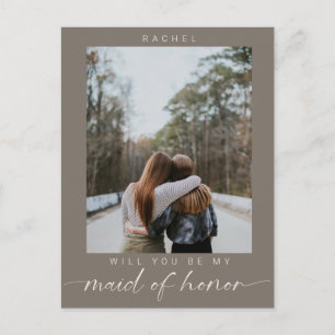 Minimal Will you be my Maid of Honor Photo Blue Postcard