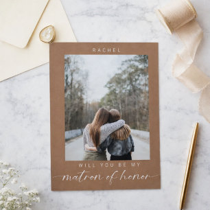 Minimal Will you be my Matron of Honour Photo Chic Postcard