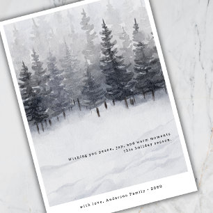 Minimal Winter Art Pine Trees Snow Greetings  Holiday Card