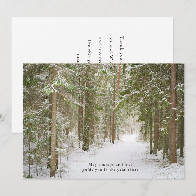 Minimal Winter Forest Path, New Year Holiday Card (Front/Back)
