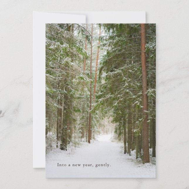 Minimal Winter Forest Path, New Year Holiday Card (Front)