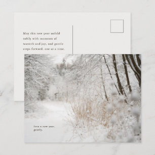 Minimal Winter Forest Path, New Year Holiday Postcard
