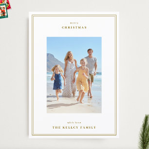 Minimal Winter Leaf Simple Frame Photo Christmas Holiday Card