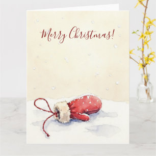 Minimal Winter Mitten Watercolor Christmas Art Card
