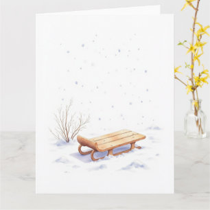 Minimal Winter Sled Watercolor Christmas Art Card