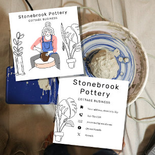 Minimal Woman Illustration Pottery Wheel   Square  Square Business Card