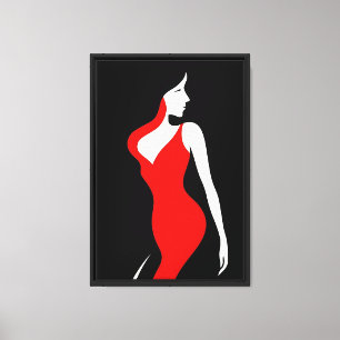 Minimal Woman in Red Dress Silhouette Wall Art