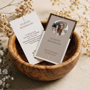Minimal Woodgrain Photo Photography Professional  Business Card