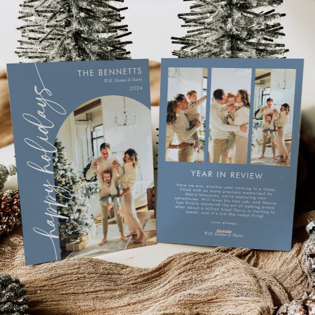 Minimal Year In Review Happy Holidays Arched Photo Holiday Card (Creator Uploaded)