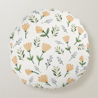 Minimal Yellow Floral Round Cushion