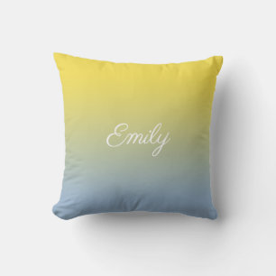 Minimal Yellow to Light Blue Gradient Script Name Cushion