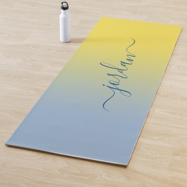 Minimal Yellow to Light Blue Gradient Script Name Yoga Mat (In Situ)