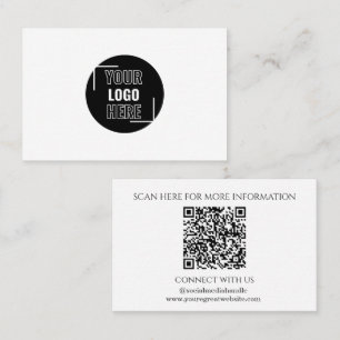 Minimal Your Logo Here Black and White QR Code Business Card