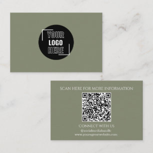 Minimal Your Logo Here Sage Green QR Code Business Card