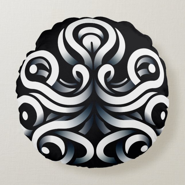 Minimal Zen Sacred Geometric Mandala Abstract Round Cushion (Front)