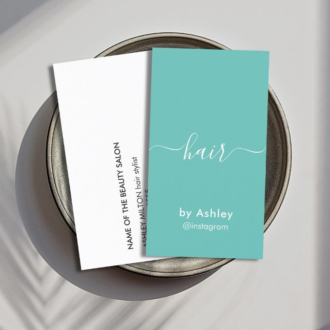 Minimalis Blue White Hair Stylist Business Card (Creator Uploaded)