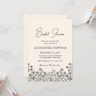 Minimalis Floral Ivory Bridal Shower Invitation