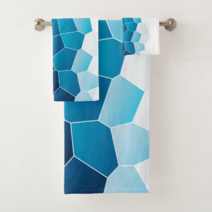Minimalism Abstract Art Blue White Cells Bath Towel Set