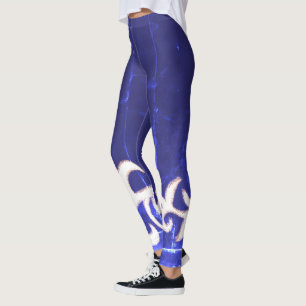 Minimalism Abstract Art Blue White Hand Drawing Leggings