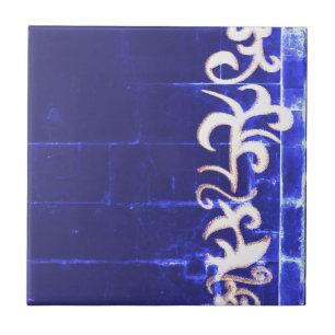 Minimalism Abstract Art Blue White Hand Drawing Tile