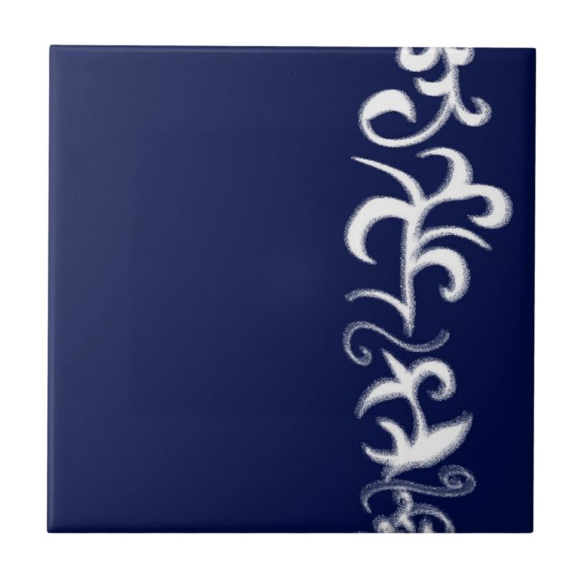 Minimalism Abstract Art Blue White Hand Drawing Tile (Front)