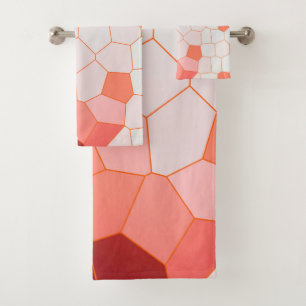 Minimalism Abstract Art Coral Red White Cells Bath Towel Set