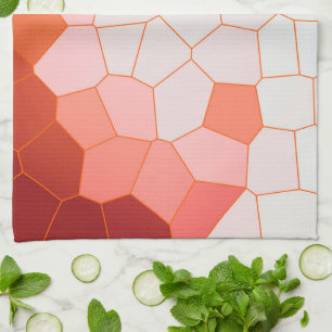 Minimalism Abstract Art Coral Red White Cells Tea Towel