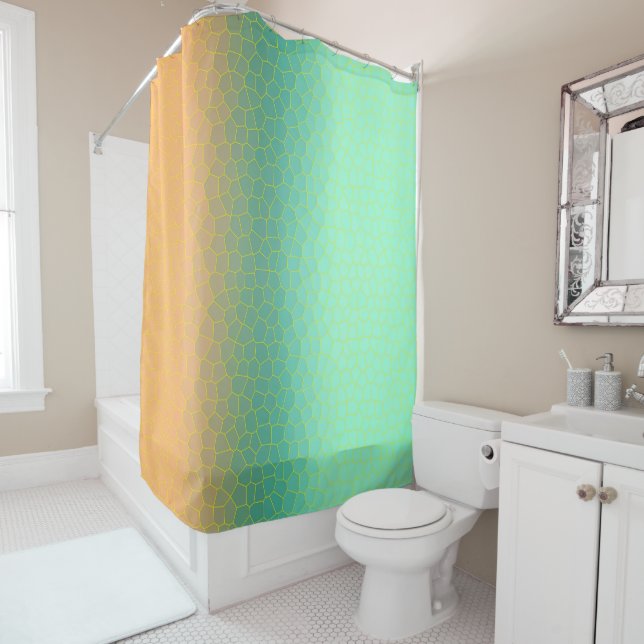 Minimalism Abstract Art Pale Turquoise Green Coral Shower Curtain (In Situ)