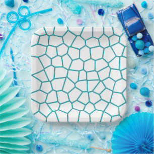 Minimalism Abstract Art Pale Turquoise White Cells Paper Plate