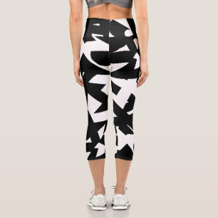 Minimalism Abstract Art Pattern Black White Capri Leggings