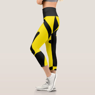 Minimalism Abstract Art Pattern Black Yellow Capri Leggings