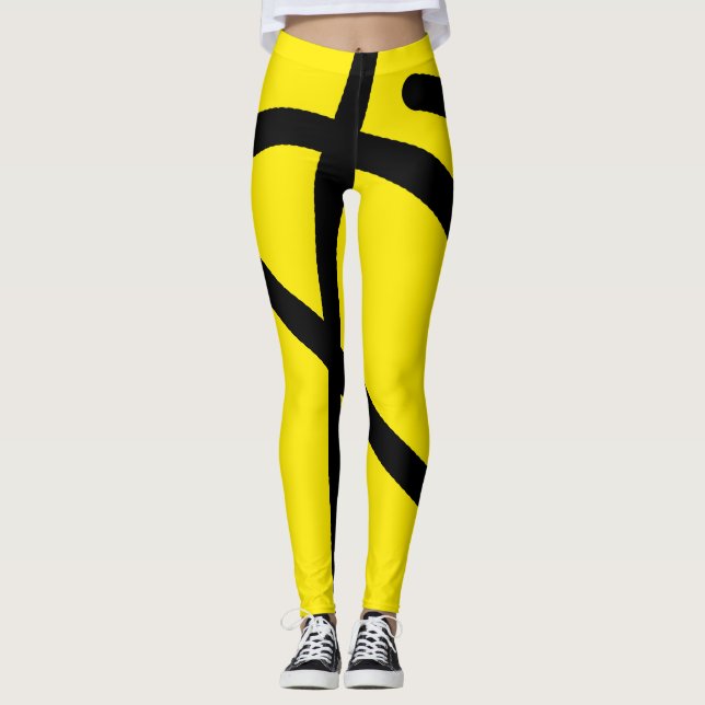 Minimalism Abstract Art Pattern Black Yellow Leggings (Front)