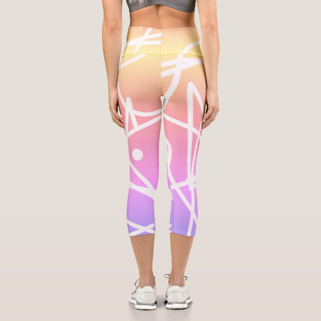 Minimalism Abstract Art Pattern Pink Yellow Capri Leggings (Back)