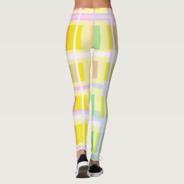 Minimalism Abstract Art Yellow Green Purple Blocks Leggings (Back)