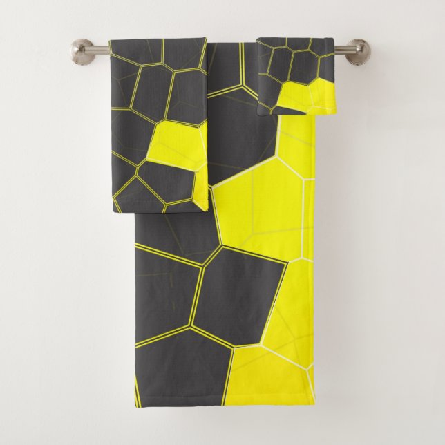 Minimalism Abstract Art Yellow Grey White Cells Bath Towel Set (Insitu)