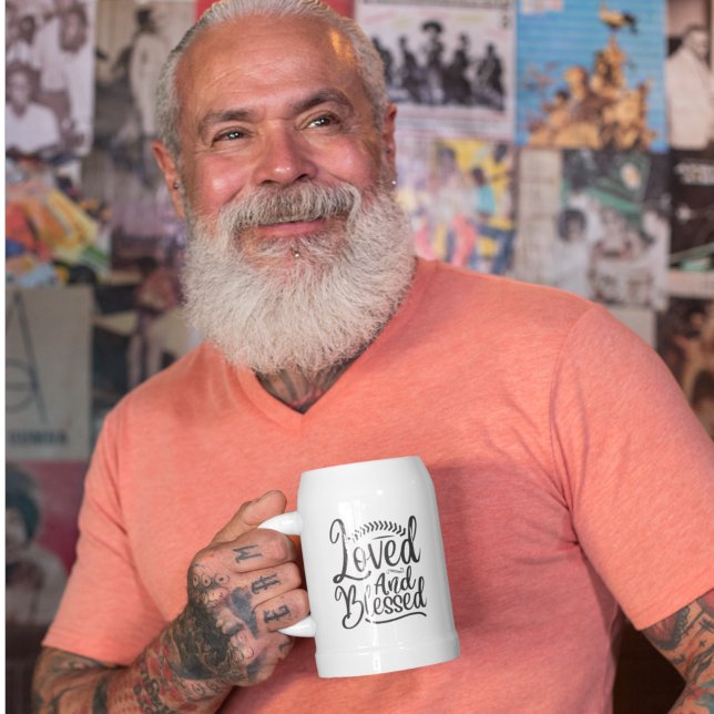 Minimalism Black White Loved and Blessed Beer Stei Beer Stein (Creator Uploaded)