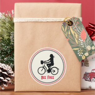Minimalism Girl with Bicycle Classic Round Sticker