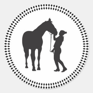 Minimalism Girl with Horse in black colour Classic Round Sticker