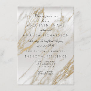 Minimalism Gold White Grey Marble Silver Metallic Invitation