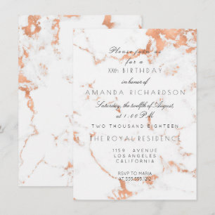 Minimalism Grey White Marble Rose Gold Birthday Invitation