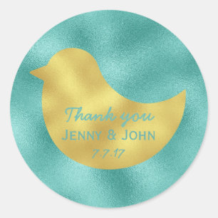 Minimalism Mint Gold Wedding Thank you Classic Round Sticker