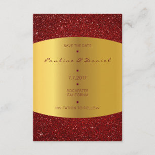 Minimalism Save The Date Golden Red Glitter