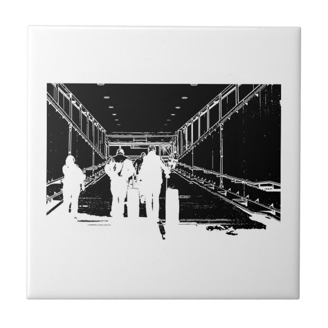 Minimalism Sketch Drawing Airport Travel Tile (Front)