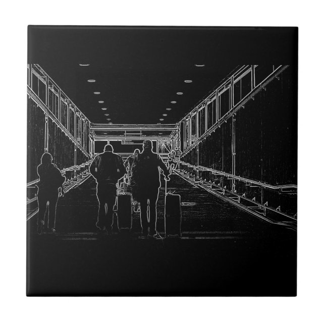 Minimalism Sketch Drawing Airport Travel Tile (Front)