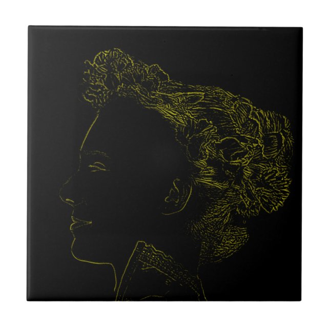 Minimalism Sketch Drawing Lady Face Head Tile (Front)