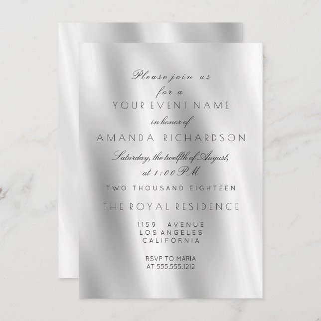 Minimalism White Grey Silk Fabric Ombre  Birthday Invitation (Front/Back)